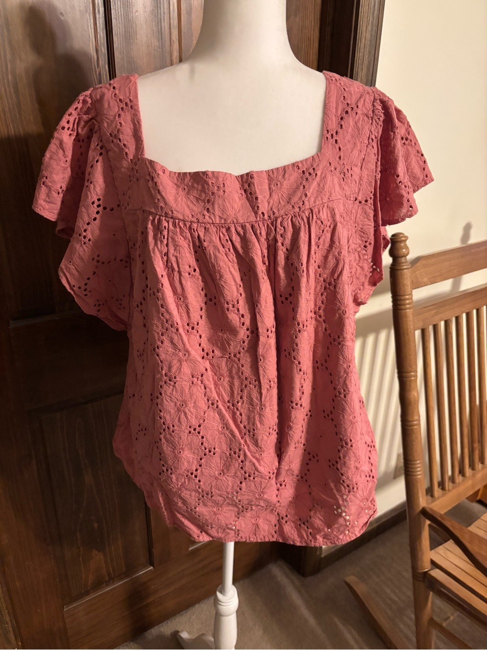 Lane Bryant Dusty Rose Eyelet Square-Neck Blouse